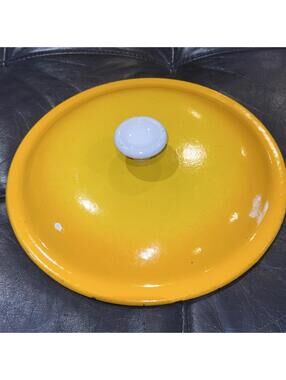 Vintage Descoware Enameled Cast Iron Lid FE 24 Yellow Belgium